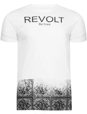 Frontier Motif Crew Neck T-Shirt in White & Black