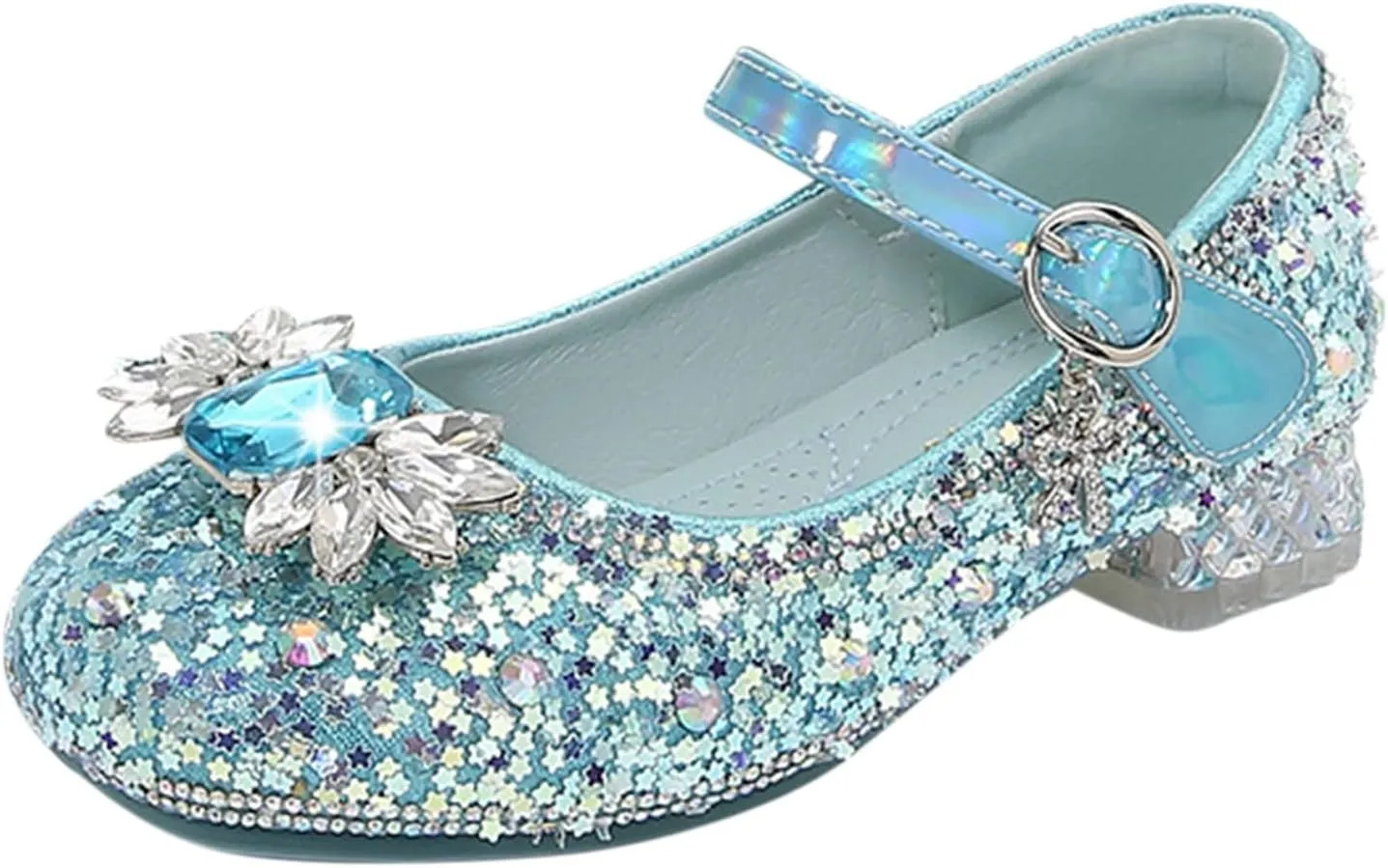 Girls Dress Shoes Glitter Princess Shoe Flower Mary Jane Low Heels Party Wedding Prom Footwear for Toddler Kids