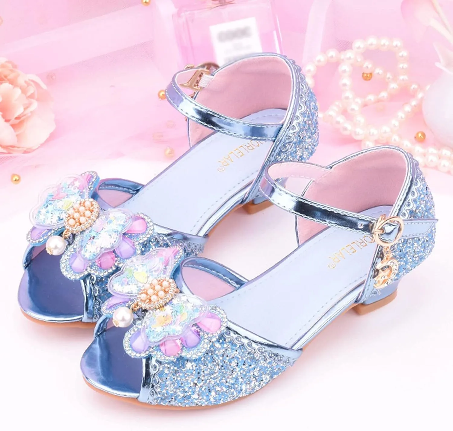 Girls Dress Shoes Princess Shoes for Toddler Little Girl Mary Jane Low Heels Glitter Flower Party Wedding Footwear