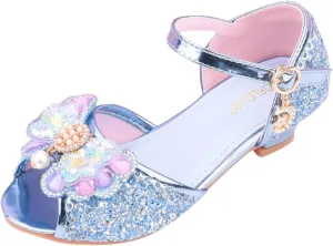 Girls Dress Shoes Princess Shoes for Toddler Little Girl Mary Jane Low Heels Glitter Flower Party Wedding Footwear