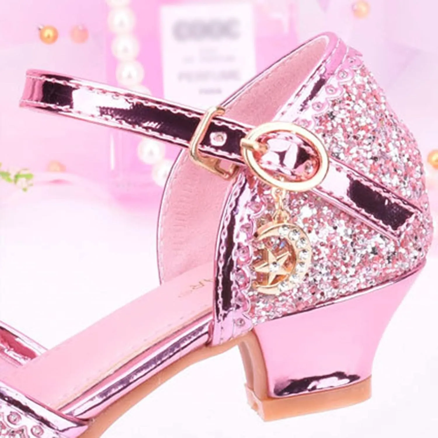 Girls Glitter Sandals High Heels Shiny Princess Dress Shoes with Bow Party Wedding Flower Girl Toddler Boy Dress Shoes