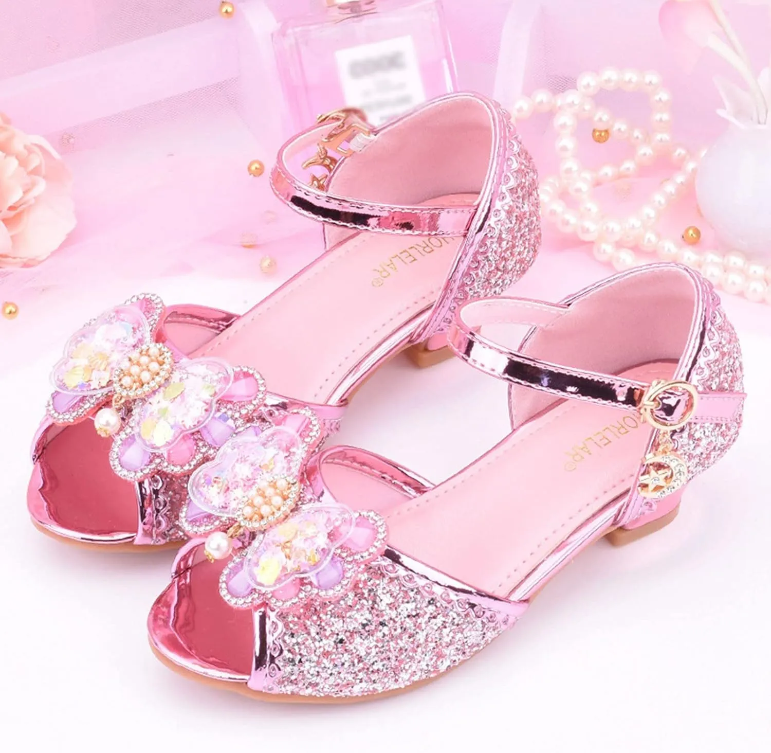 Girls Glitter Sandals High Heels Shiny Princess Dress Shoes with Bow Party Wedding Flower Girl Toddler Boy Dress Shoes