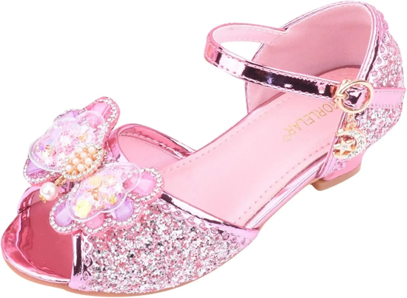 Girls Glitter Sandals High Heels Shiny Princess Dress Shoes with Bow Party Wedding Flower Girl Toddler Boy Dress Shoes