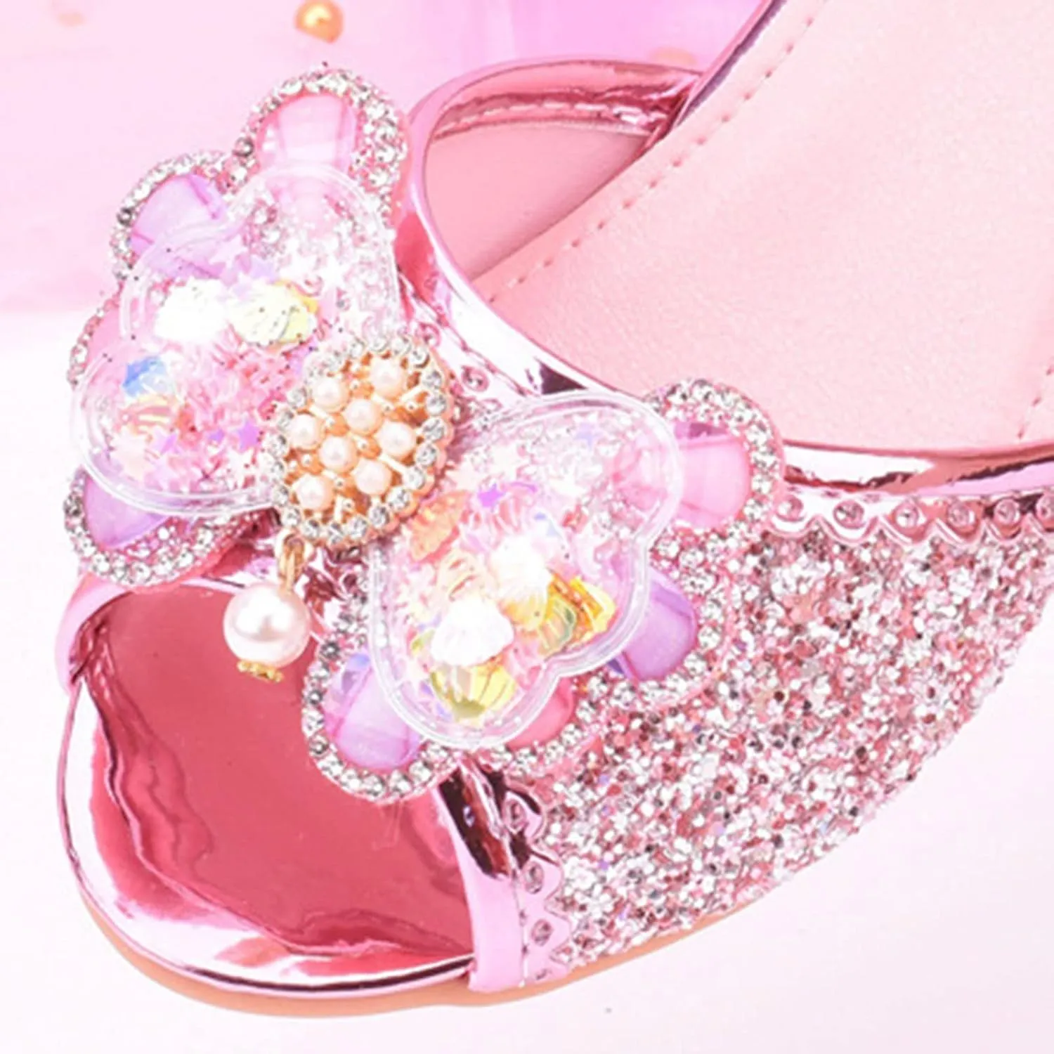Girls Glitter Sandals High Heels Shiny Princess Dress Shoes with Bow Party Wedding Flower Girl Toddler Boy Dress Shoes