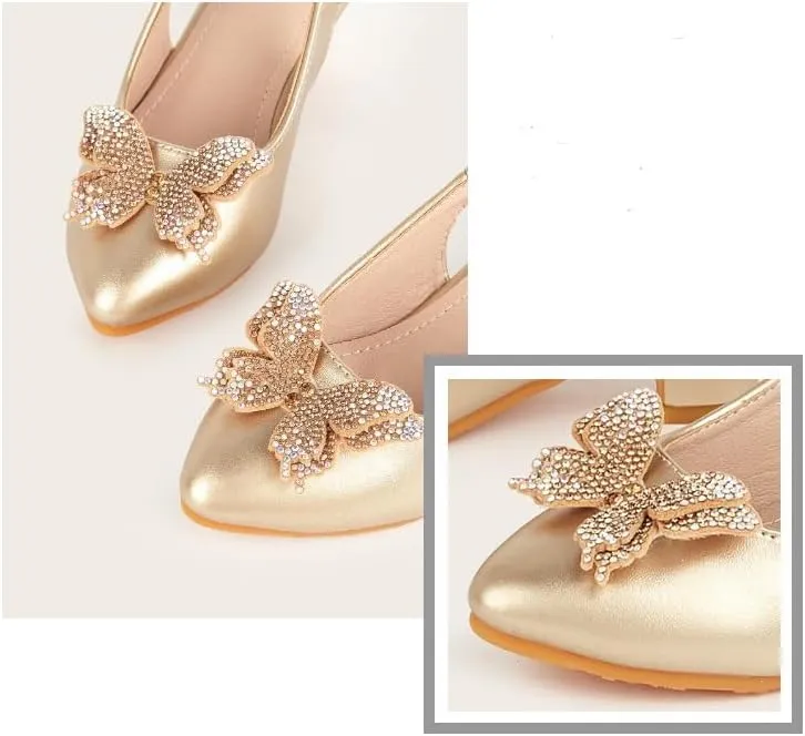 Girls Low Heels Dress Shoes Glitter Rhinestone Princess Sandals Wedding Party Pump