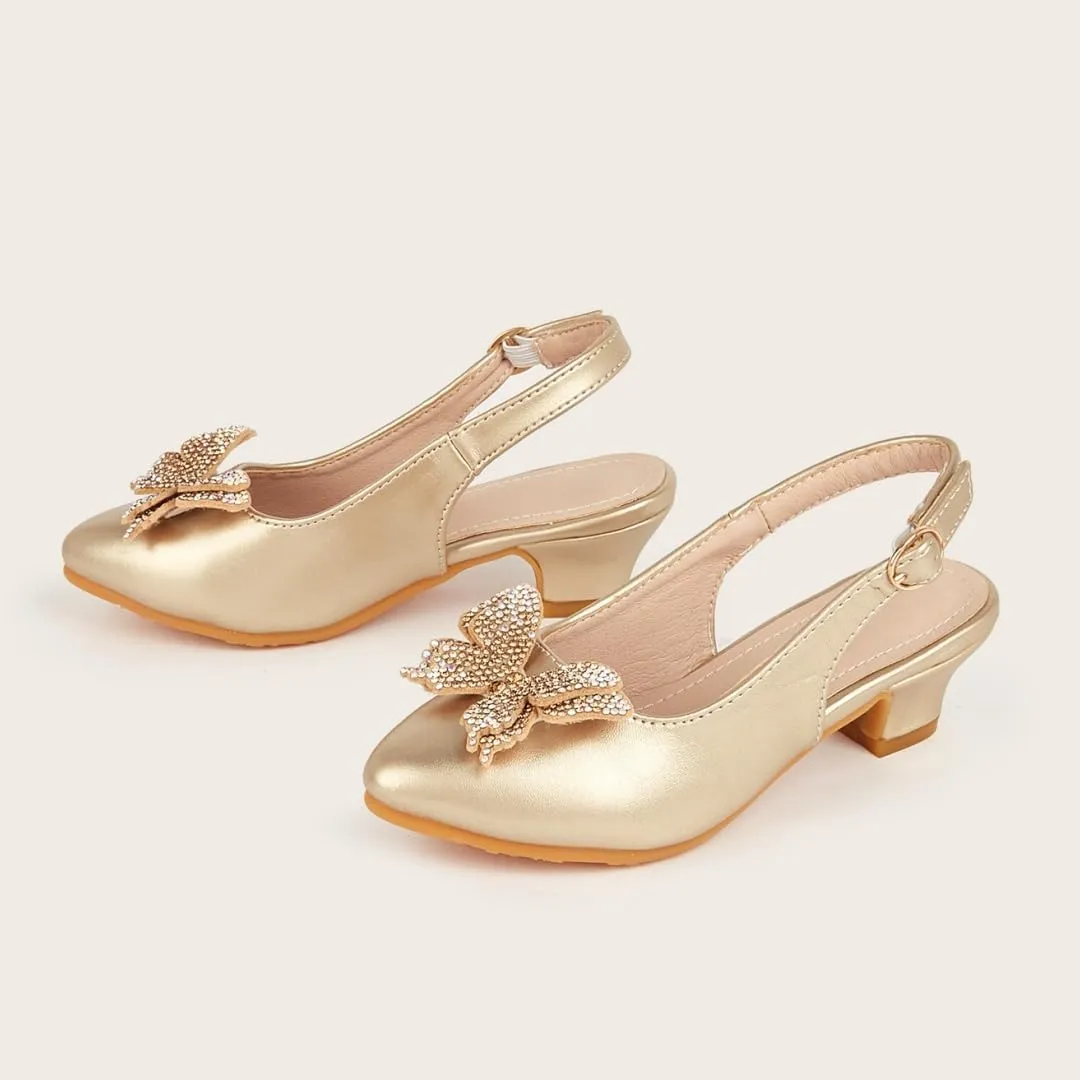 Girls Low Heels Dress Shoes Glitter Rhinestone Princess Sandals Wedding Party Pump