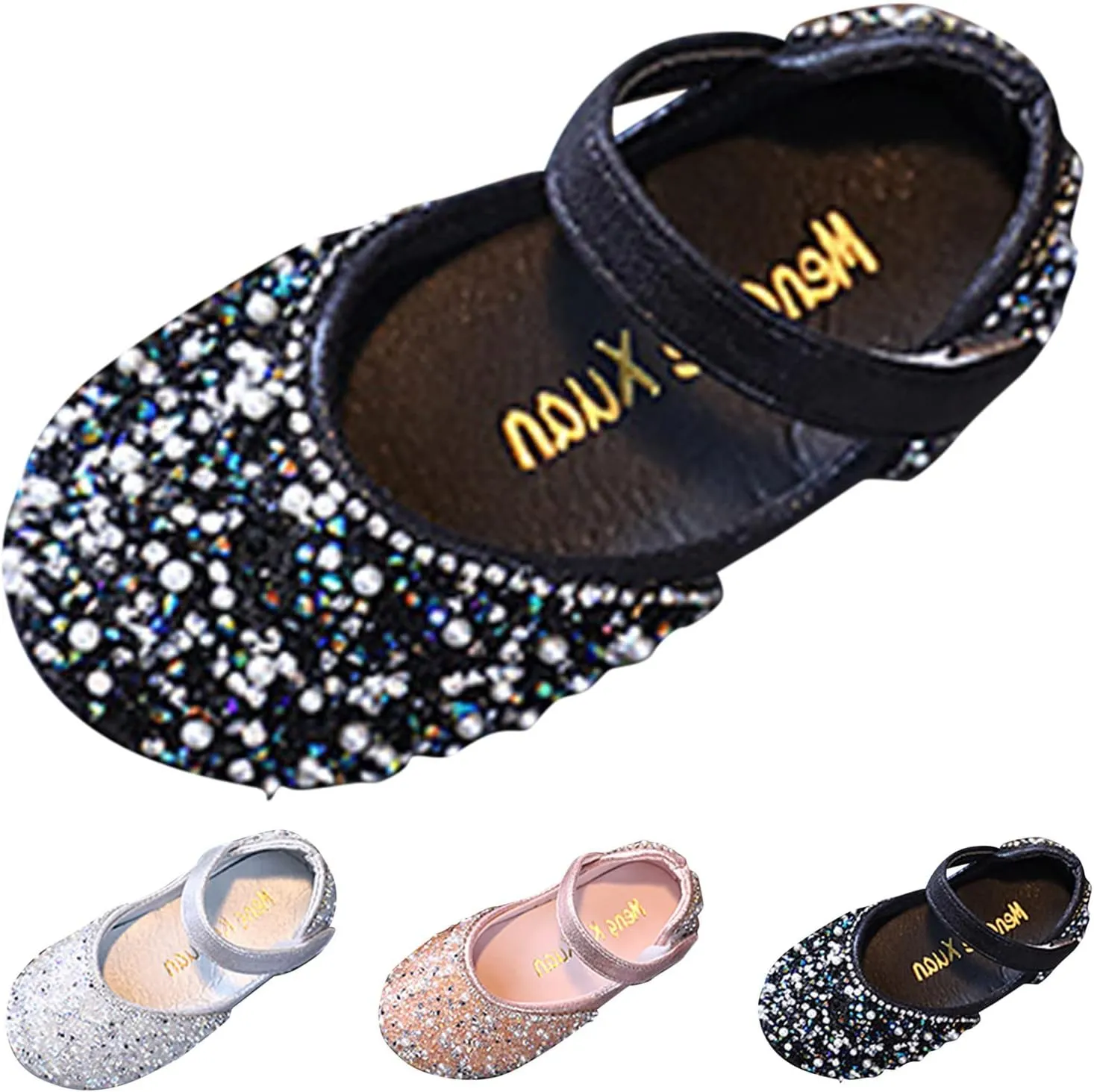 Girls Mary Jane Rhinestone Dress Shoes Baby Toddler Slip On Ballet Big Kids Flat for Party Wedding Christmas