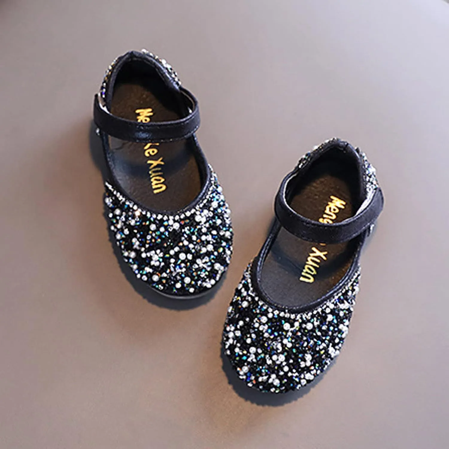 Girls Mary Jane Rhinestone Dress Shoes Baby Toddler Slip On Ballet Big Kids Flat for Party Wedding Christmas