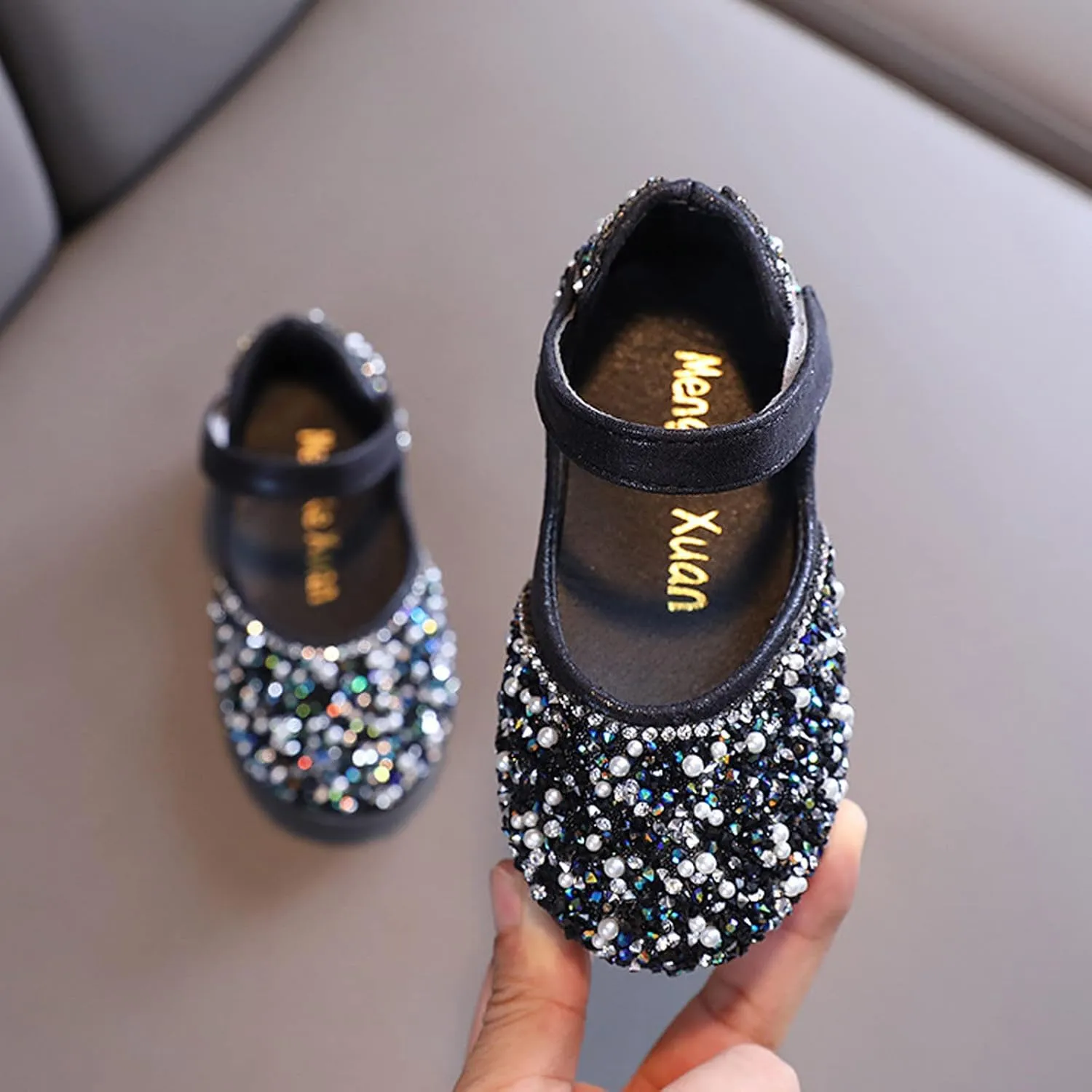 Girls Mary Jane Rhinestone Dress Shoes Baby Toddler Slip On Ballet Big Kids Flat for Party Wedding Christmas