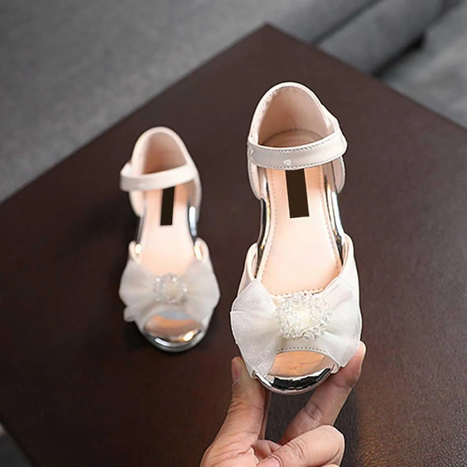 Girls Open Toe Heels Dress Shoes Flower Girl Mary Jane Sandals Wedding Pary Princess Shoes for Toddler Kids