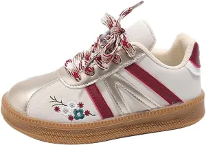 Girls Soft Flat Tennis Sneakers, Non-Slip Rubber Sole Suede Sneakers, Comfortable Low Top Fashion Casual Shoes
