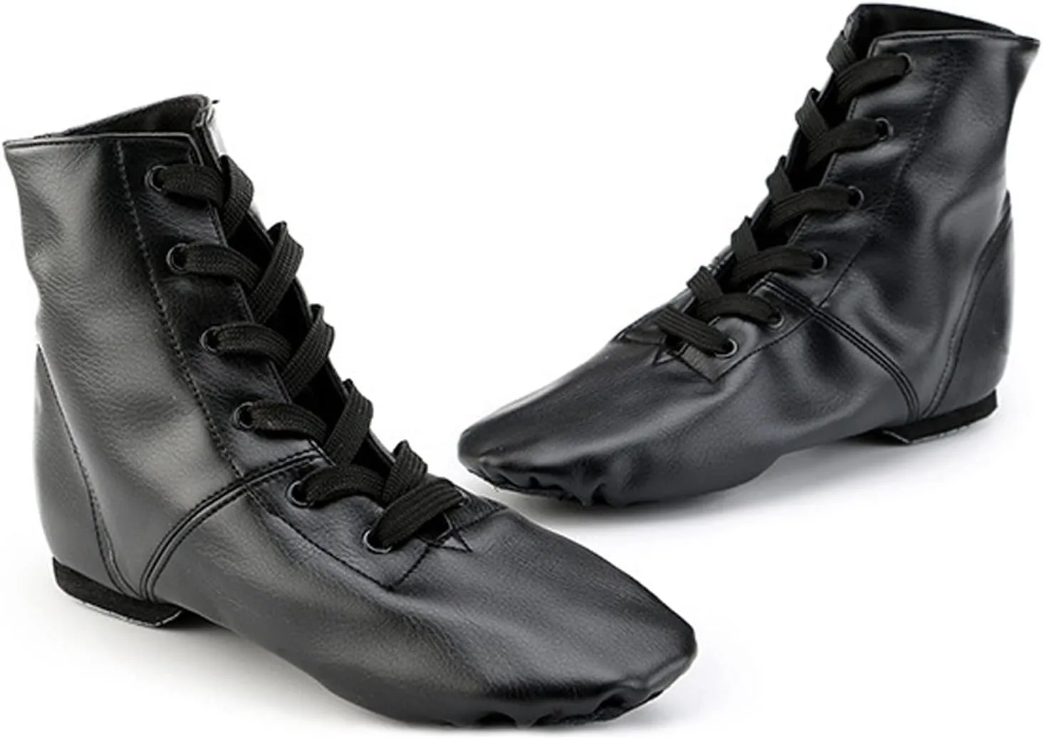 Jazz Shoes for Girls Lace-Up Jazz Dance Shoes Leather Ballet Slippers Split Sole High Top Black Over Ankle Jazz Shoes