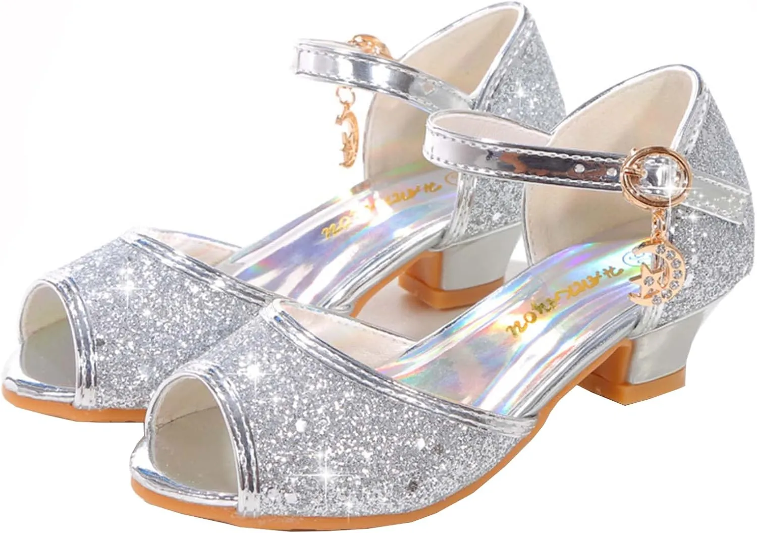 JOEupin Girls Sandals Glittler Dress Shoes Princess Crystal High Heels Party Wedding Flower Girls Shoes for Kid Toddler