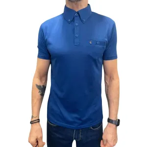 Ladro Blue Button-Down Collar Polo Shirt