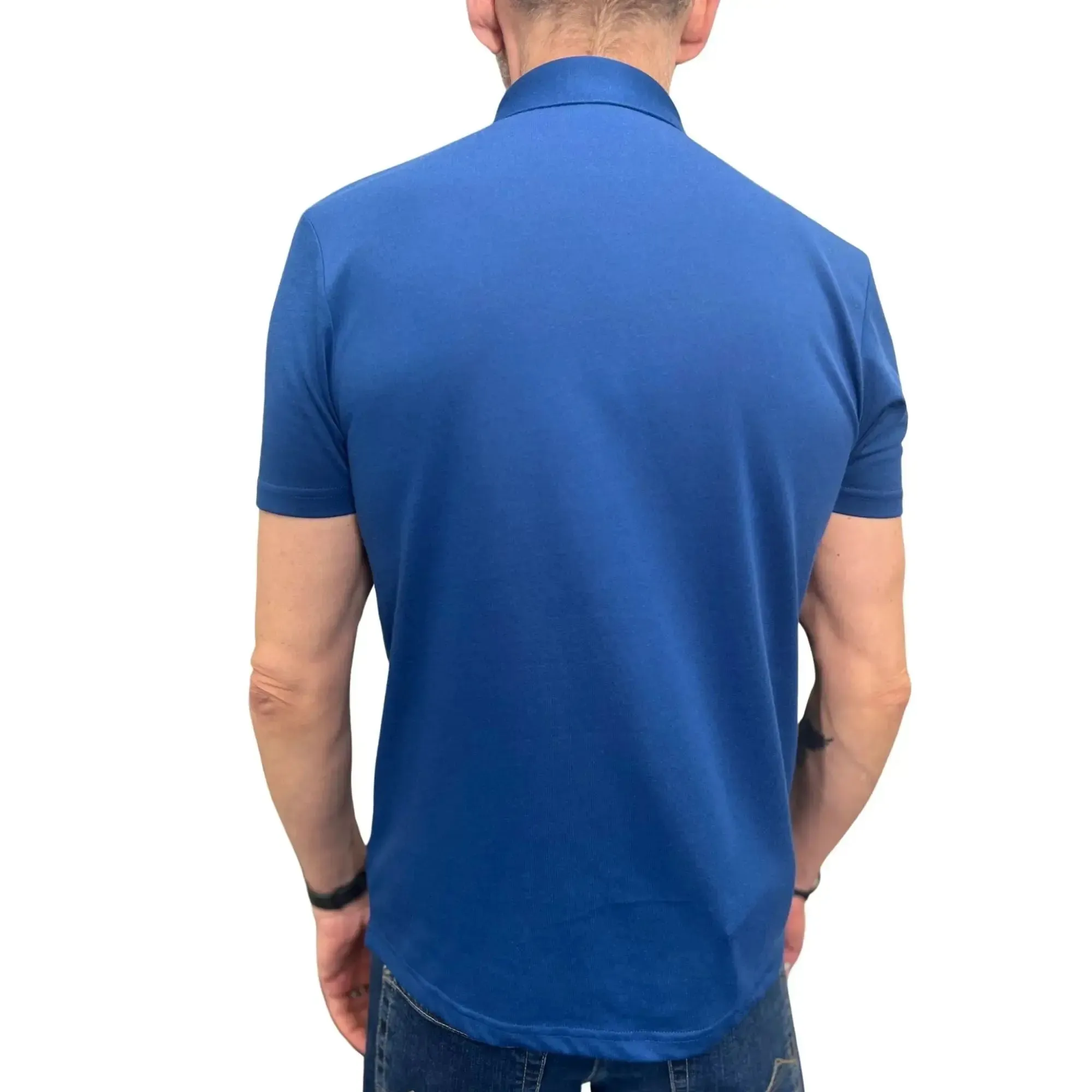 Ladro Blue Button-Down Collar Polo Shirt