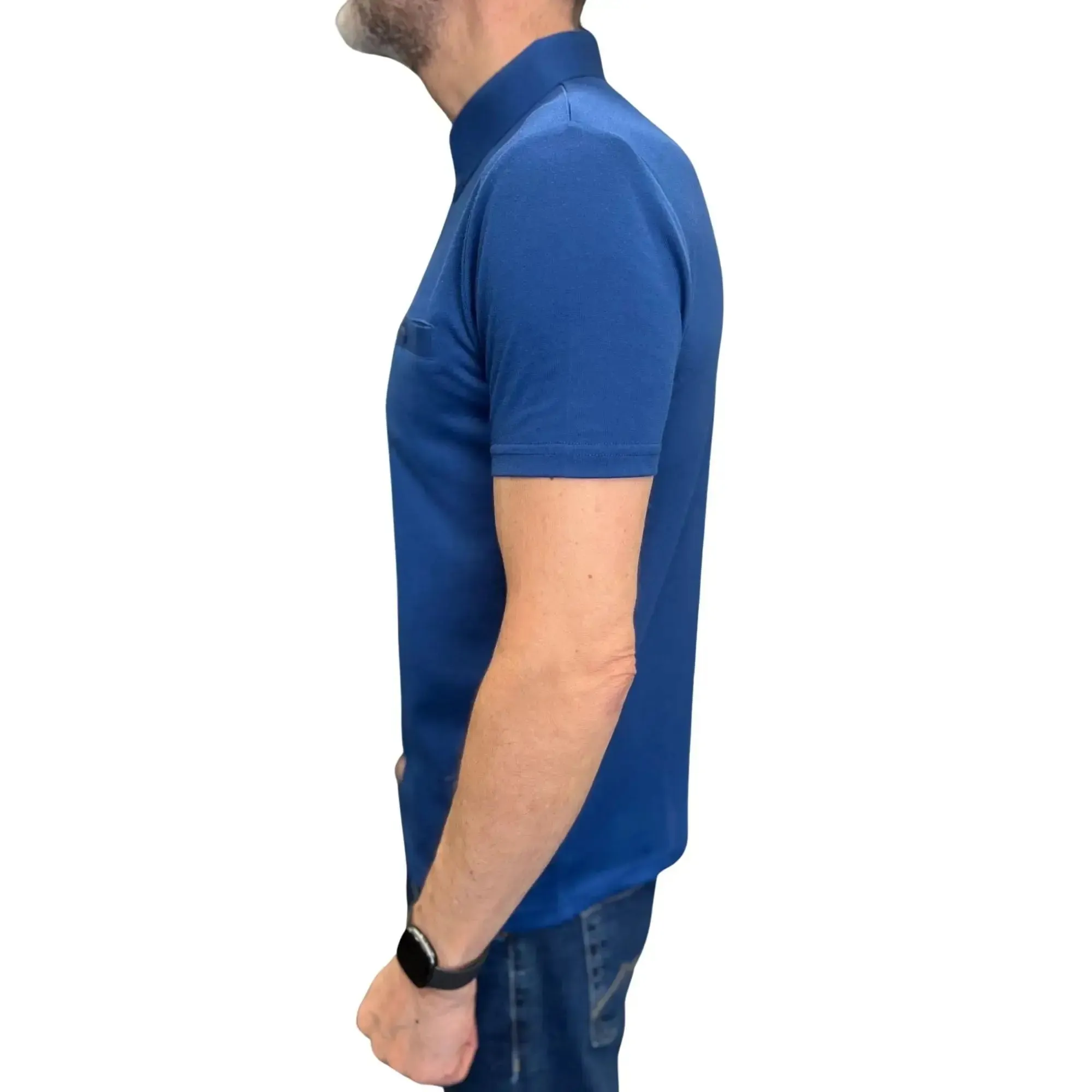 Ladro Blue Button-Down Collar Polo Shirt