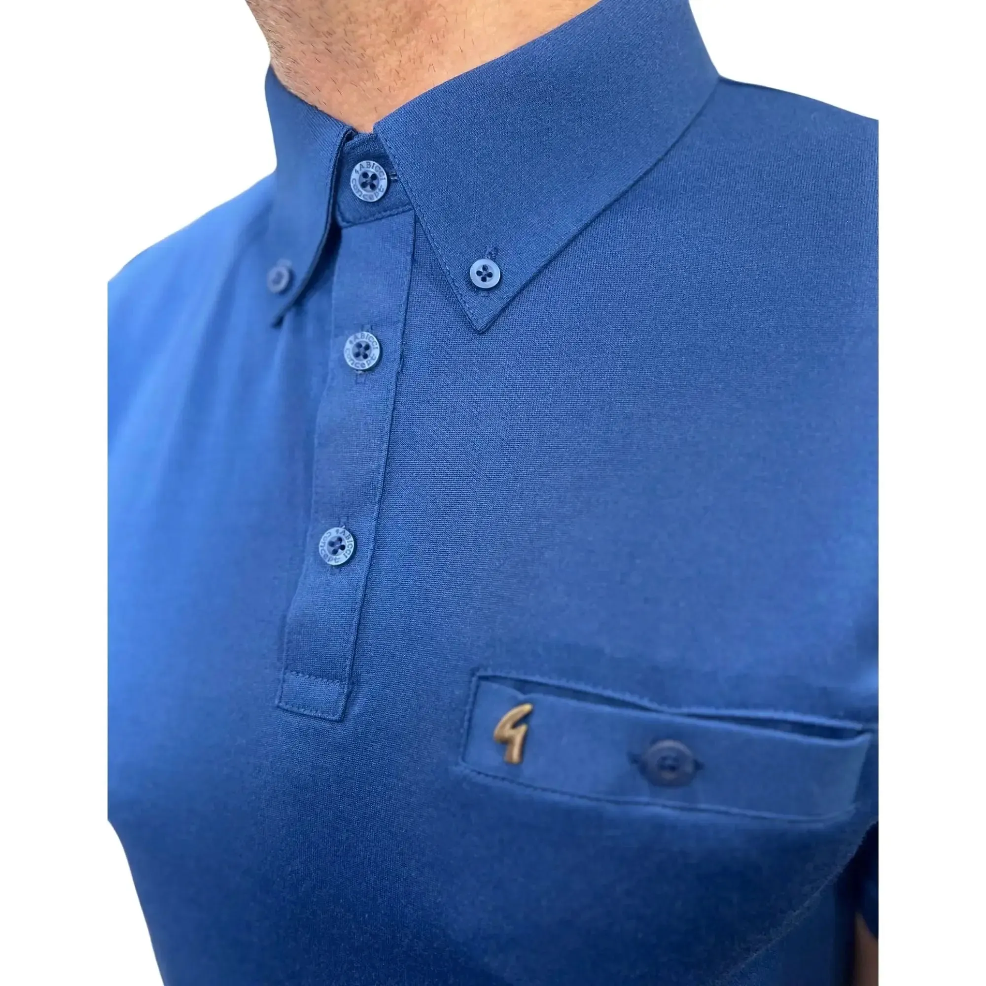 Ladro Blue Button-Down Collar Polo Shirt
