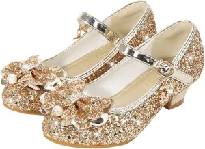 Little Girls Glitter Bowknot Dress Shoes Kids Mary Jane Low Heels Pary Wedding Girls Sandals Toddler Size 8