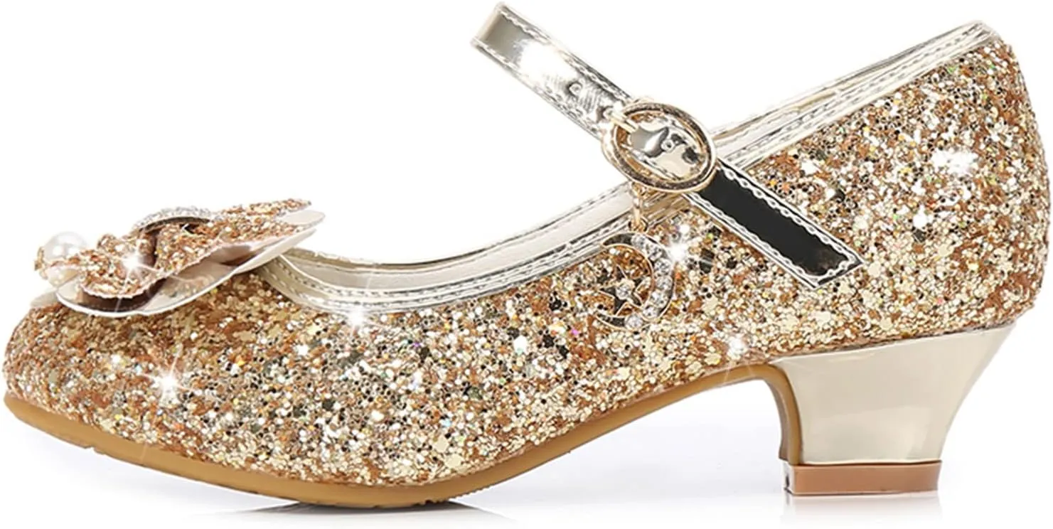 Little Girls Glitter Bowknot Dress Shoes Kids Mary Jane Low Heels Pary Wedding Girls Sandals Toddler Size 8