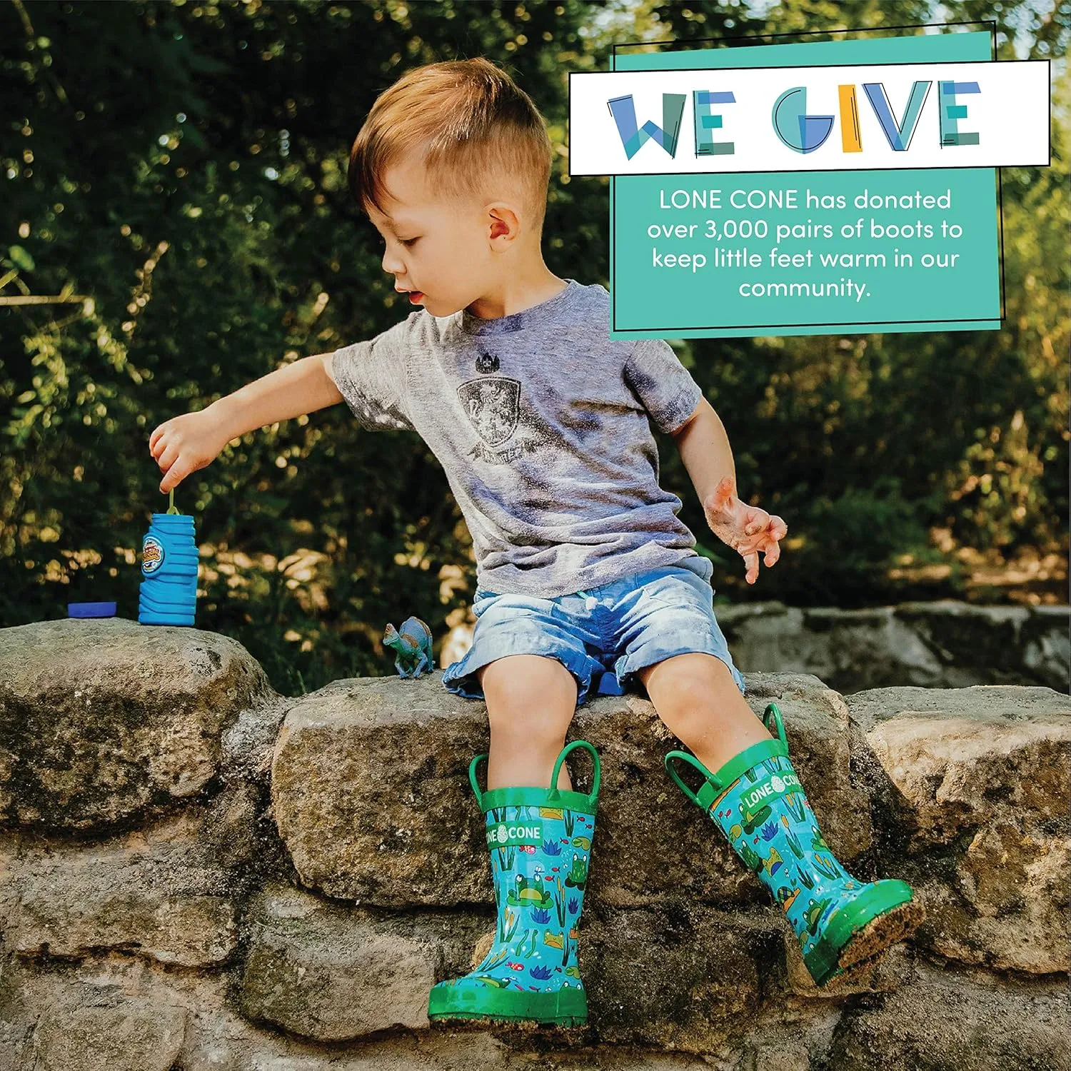 Lone Cone Kids Rain Boots for Girls & Boys  Waterproof Natural Rubber Toddler Rain Boots with Non-Slip Outsole & Easy Pull Handles  Solid, Pattern & Glitter Designs