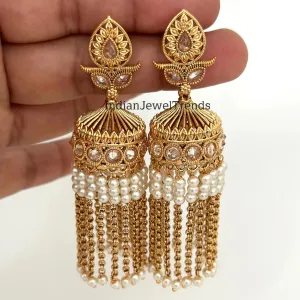 Long Gold Plated Polki Jhumka