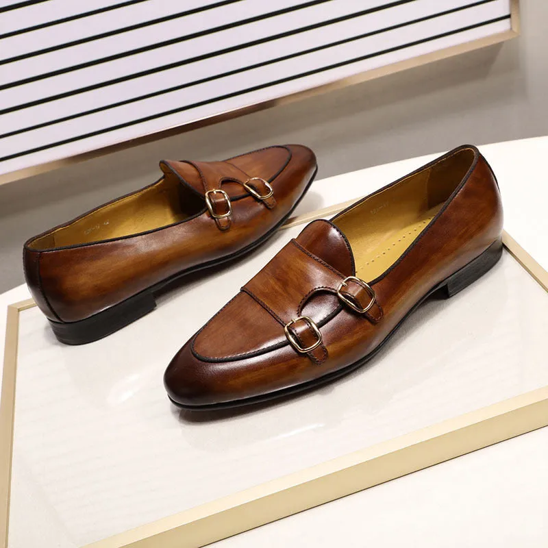 Men Casual Buckles Retro Leather Loafers