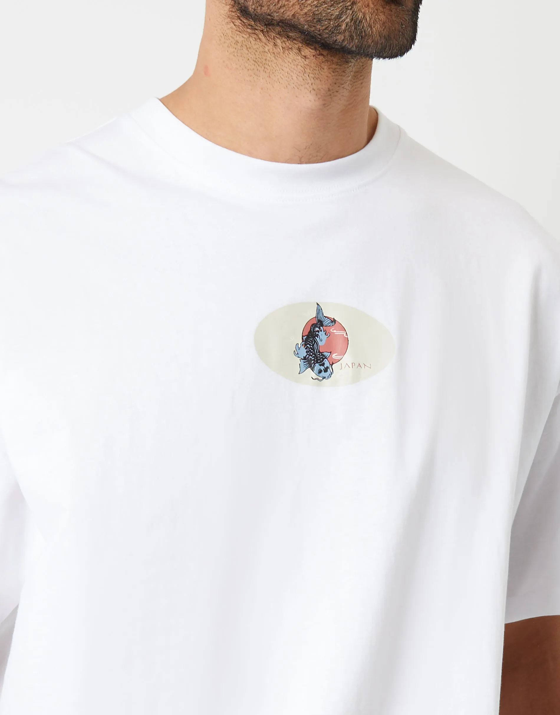 Men's White Koi Fish Graphic Print Oversized T-Shirt