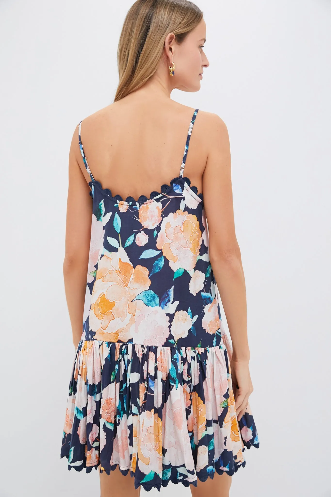 Midnight and Multi Cami Dress in Peony Print with Ric Rac Trim