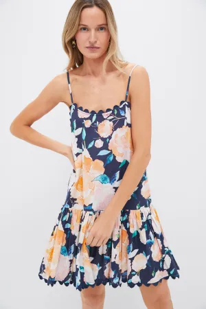 Midnight and Multi Cami Dress in Peony Print with Ric Rac Trim