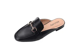 Mila Lady Leila Womens Mule Slip On Loafer Slides Flats Shoes,Black/PU6