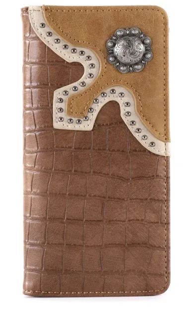 Montana West - Croc Print Men's Bifold Wallet - Brown