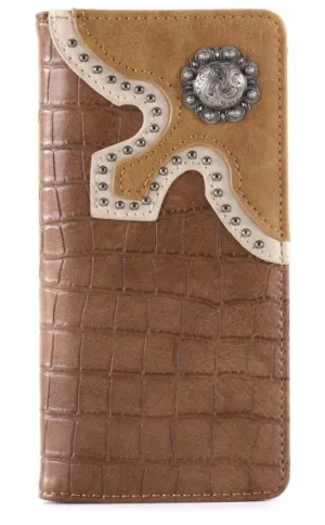 Montana West - Croc Print Men's Bifold Wallet - Brown