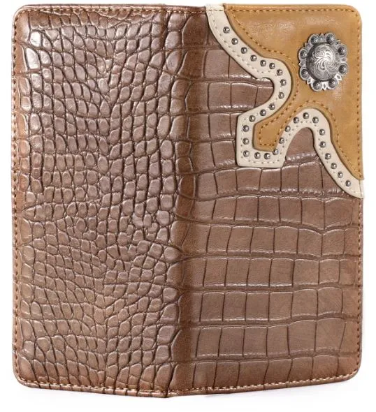 Montana West - Croc Print Men's Bifold Wallet - Brown