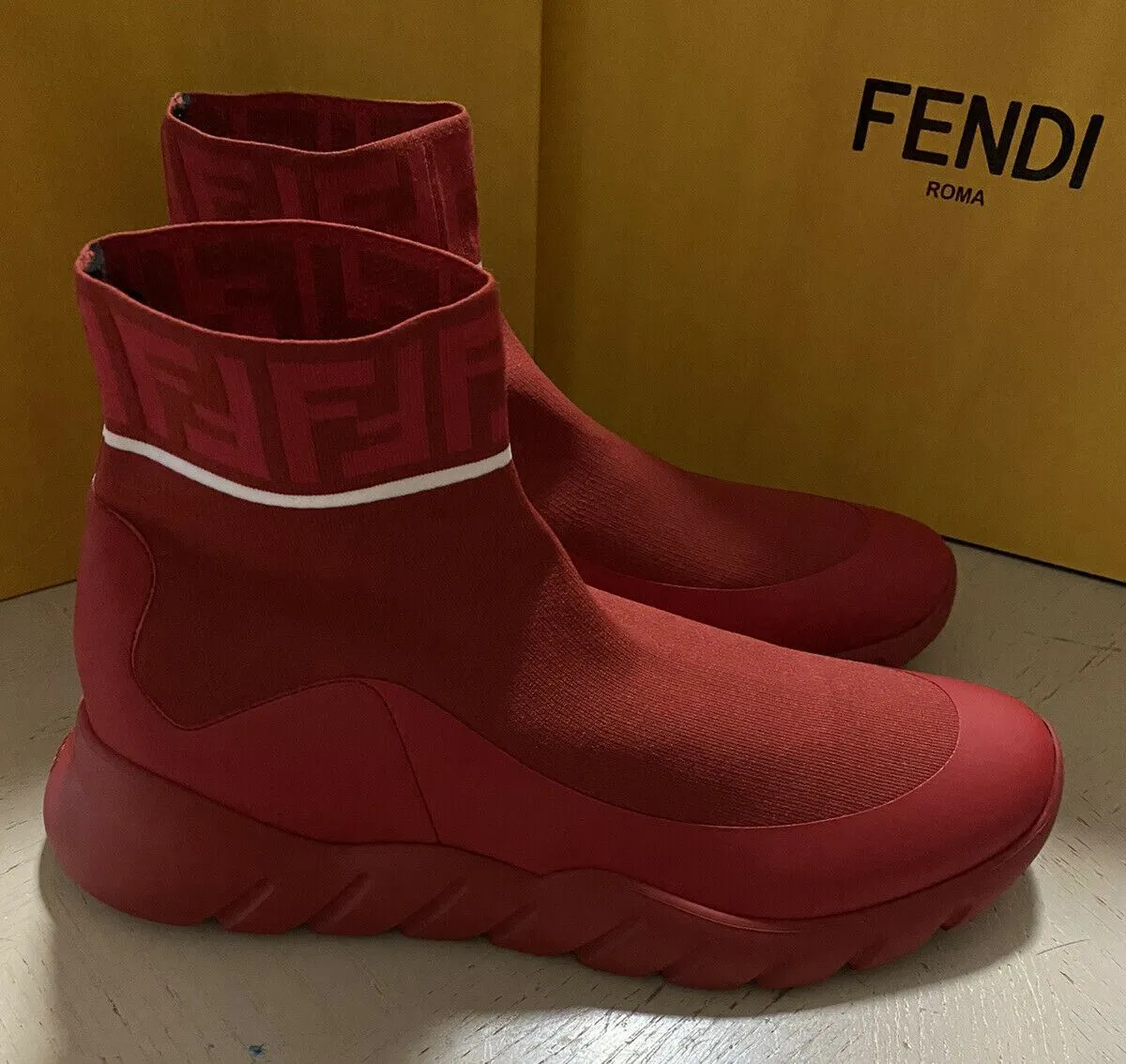 New $850 Fendi Men Logo Sock Runners  Sneakers Shoes Red 10 US/43 Eu Italy