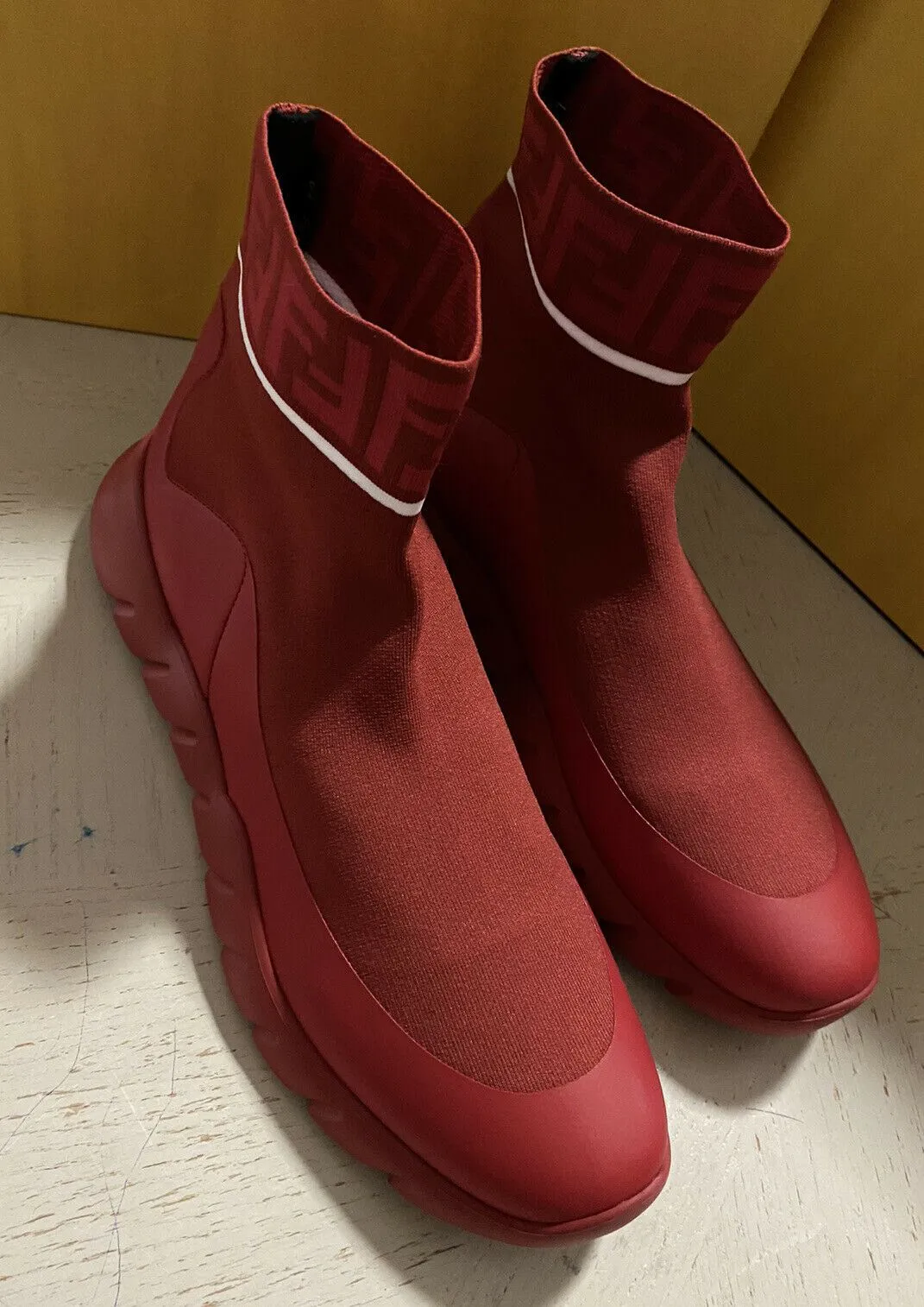 New $850 Fendi Men Logo Sock Runners  Sneakers Shoes Red 10 US/43 Eu Italy