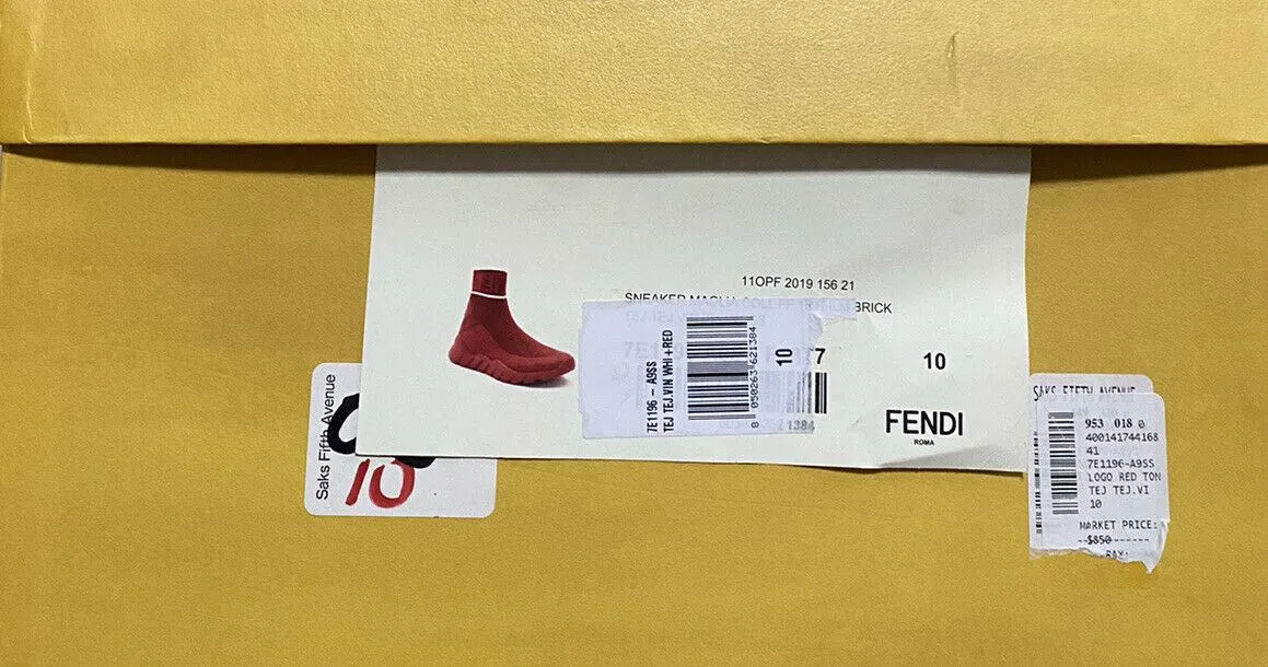 New $850 Fendi Men Logo Sock Runners  Sneakers Shoes Red 10 US/43 Eu Italy