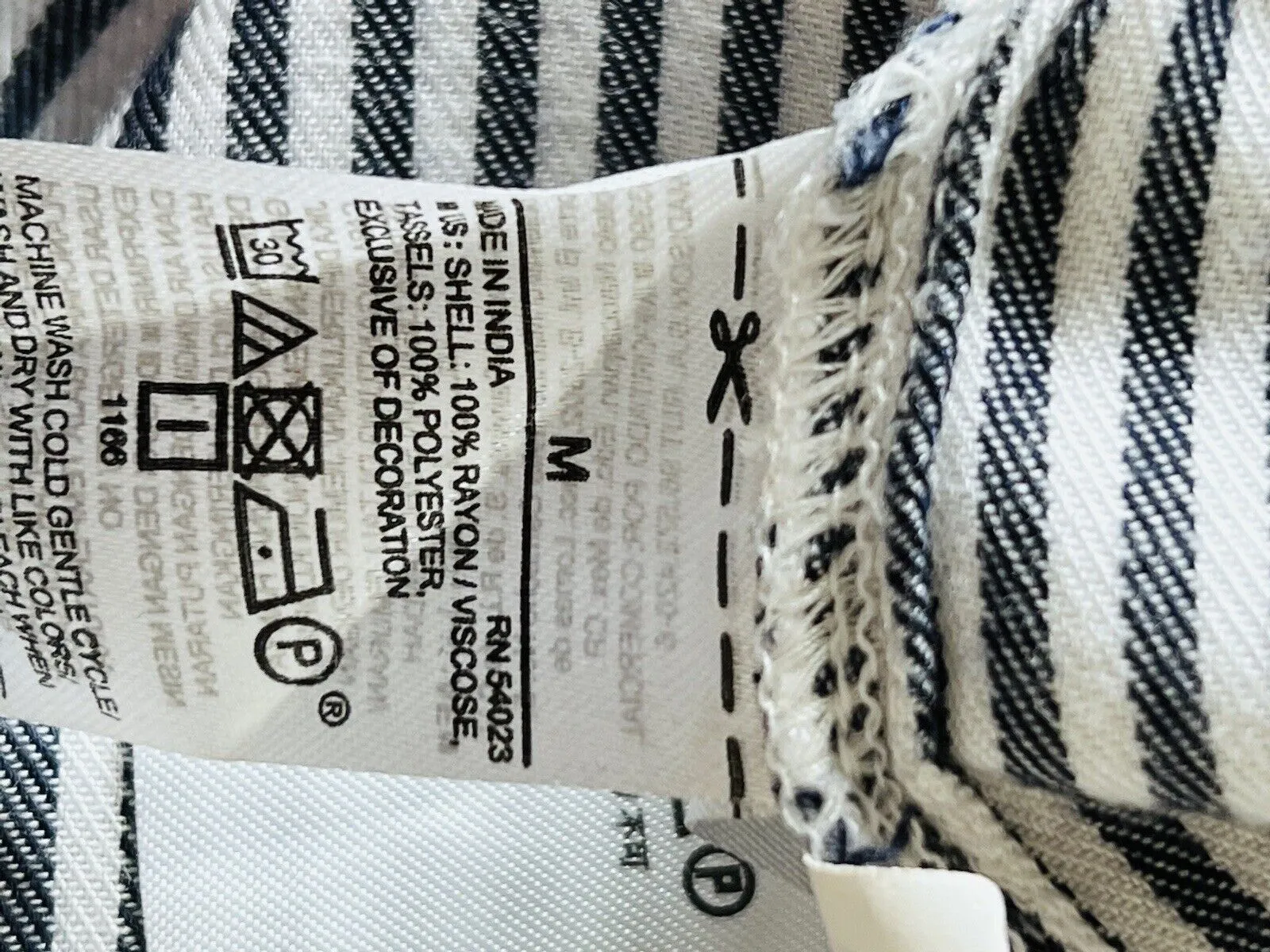 OLD NAVY Blue/White Stripe Dress Sz M Long Balloon Sleeves Shift Tassel Boho