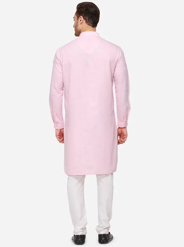 Pink Self Textured Regular Fit Modi Kurta | JadeBlue