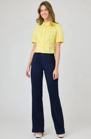 Puff Sleeve Blouse with Eyelet and Pleat Detail