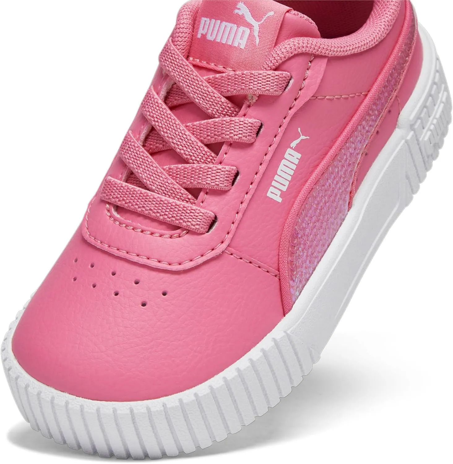 PUMA Unisex-Child Shoes Kids Carina 2.0 Holographic Alternate Closure Sneaker, White Silver, 4 US Toddler