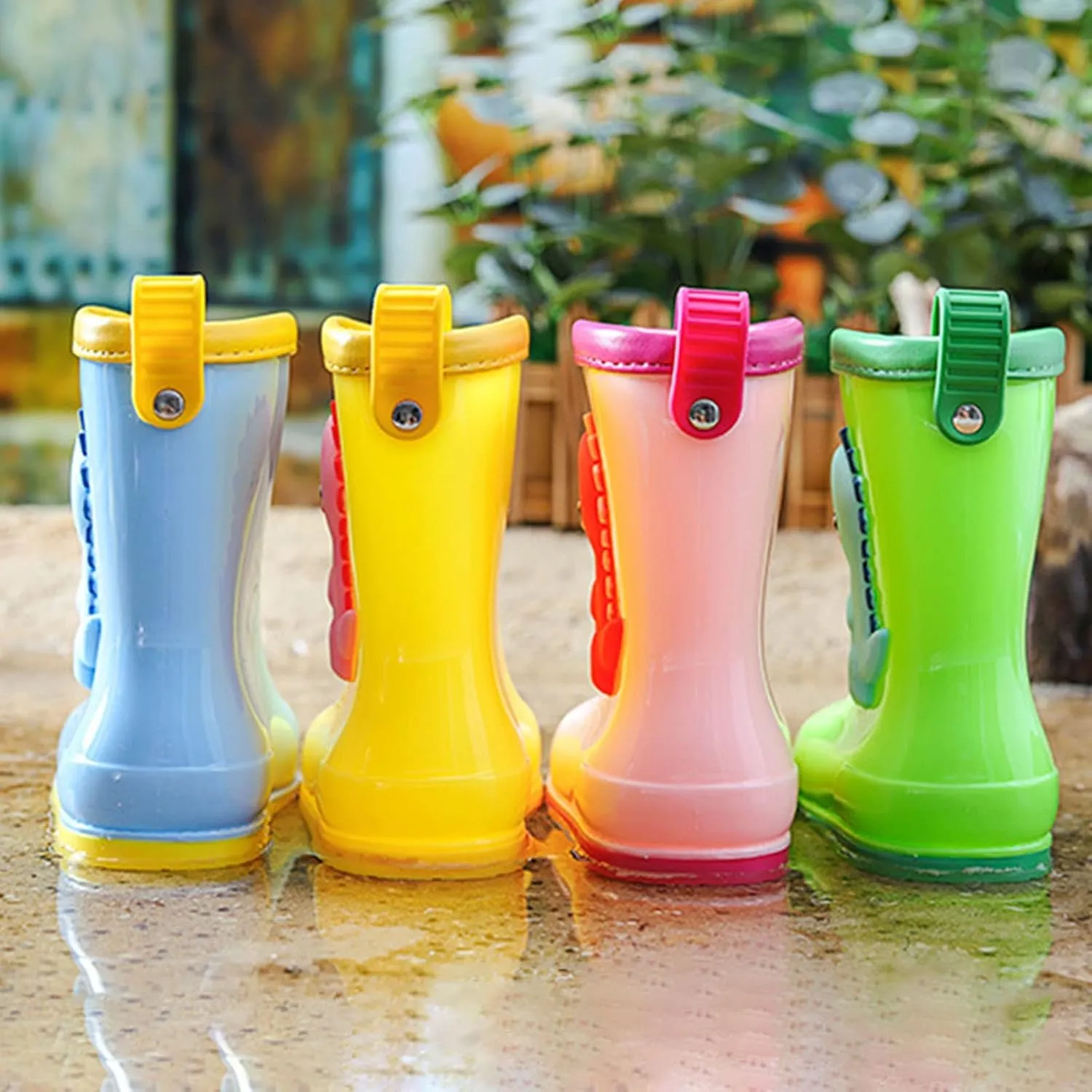 Rain Boots with Easy-On Handles in Fun Patterns for Toddlers and Kids Rain Boots Rubber Shoes (Blue, 4.5-5.5 Years)