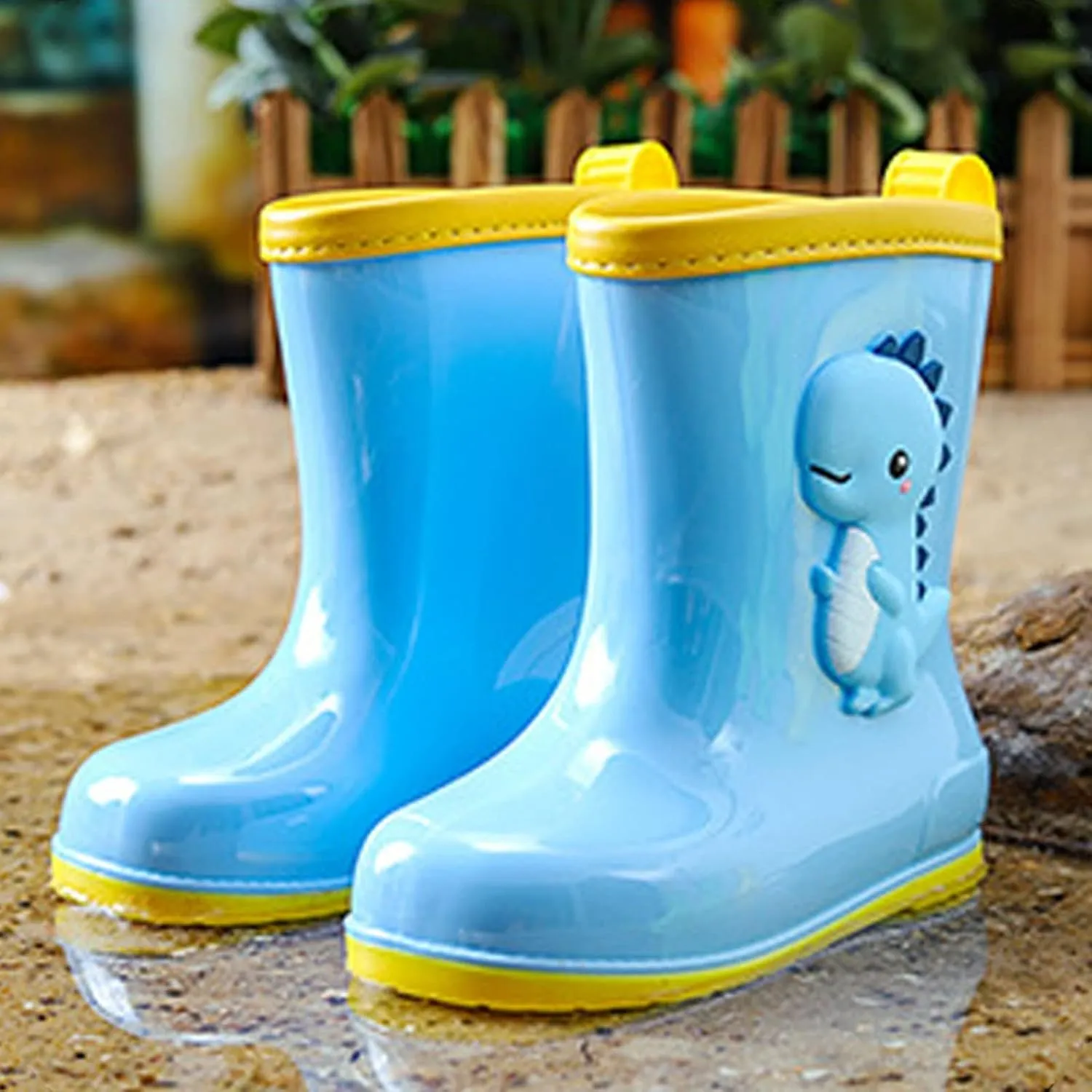 Rain Boots with Easy-On Handles in Fun Patterns for Toddlers and Kids Rain Boots Rubber Shoes (Blue, 4.5-5.5 Years)