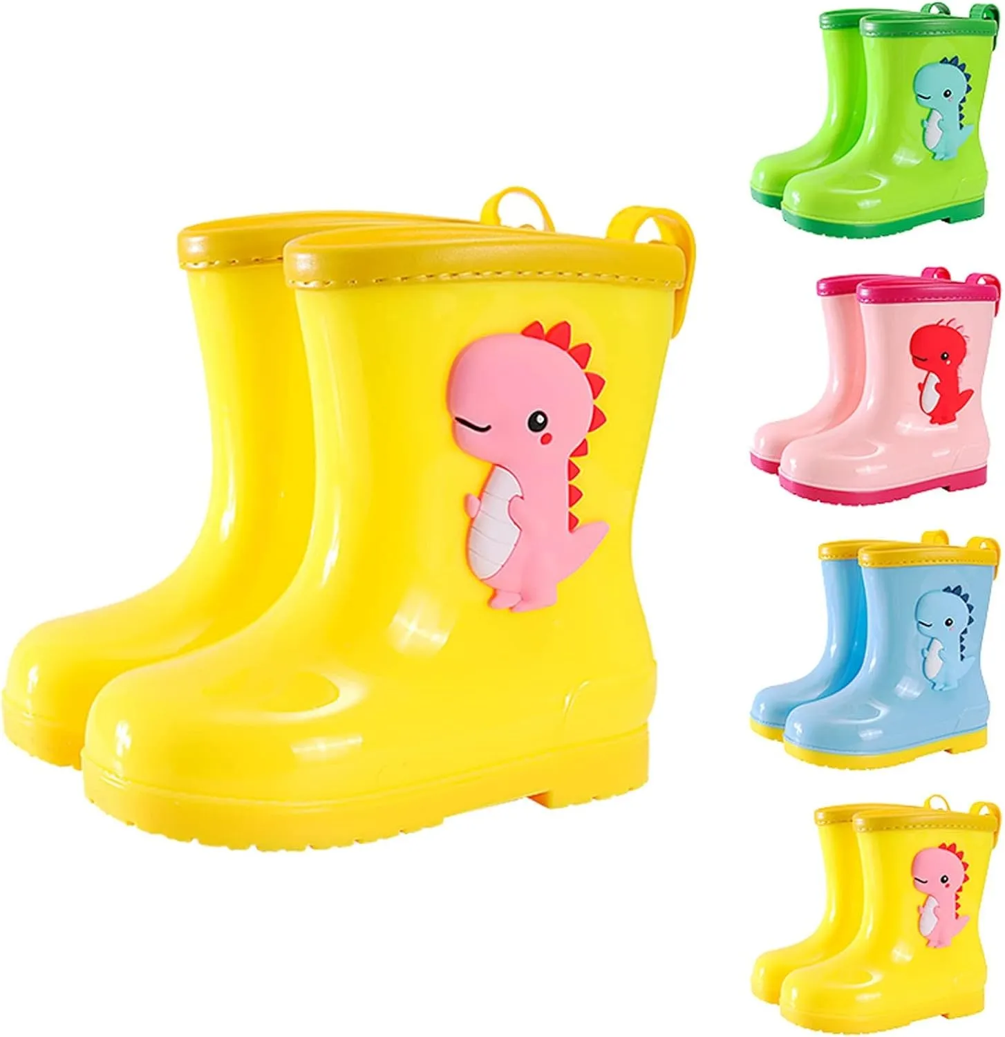 Rain Boots with Easy-On Handles in Fun Patterns for Toddlers and Kids Rain Boots Rubber Shoes (Blue, 4.5-5.5 Years)