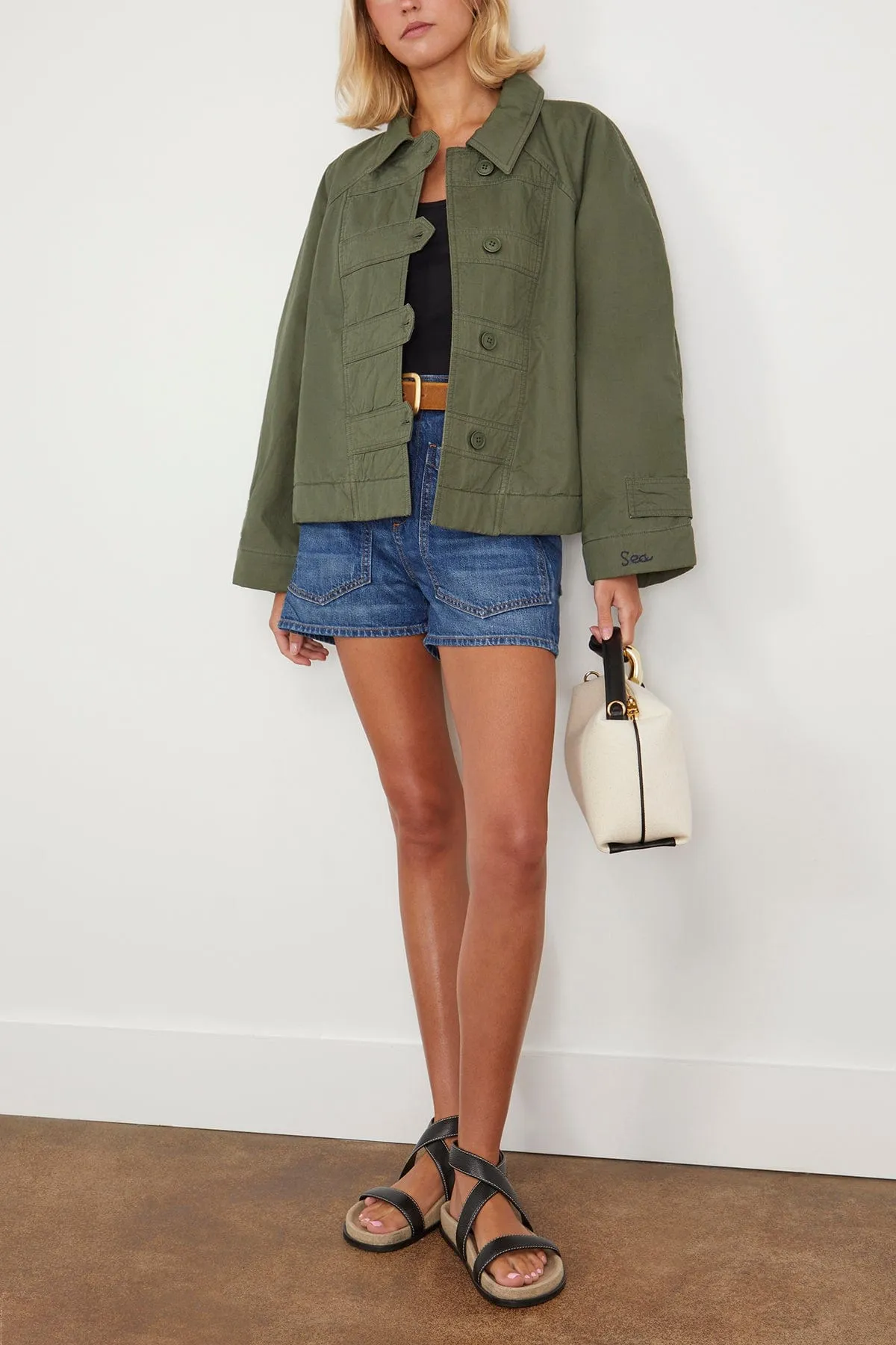 Samaka Garment Dye Long Sleeve Jacket in Thyme