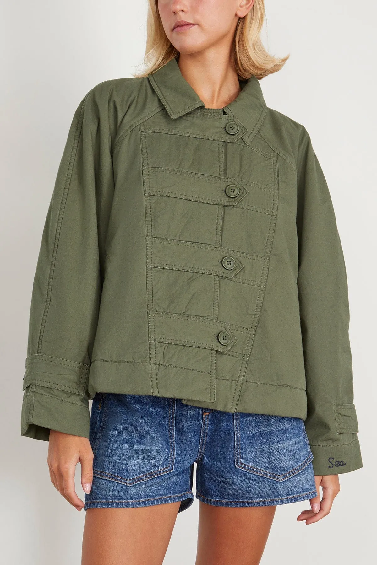 Samaka Garment Dye Long Sleeve Jacket in Thyme