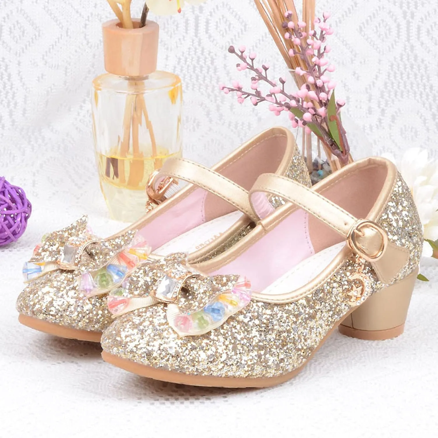 Shoes for Girls,5-13 Years Kids Baby Girls Pearl Crystal Bling Bowknot Single Princess Shoes Sandals Girl Shoes