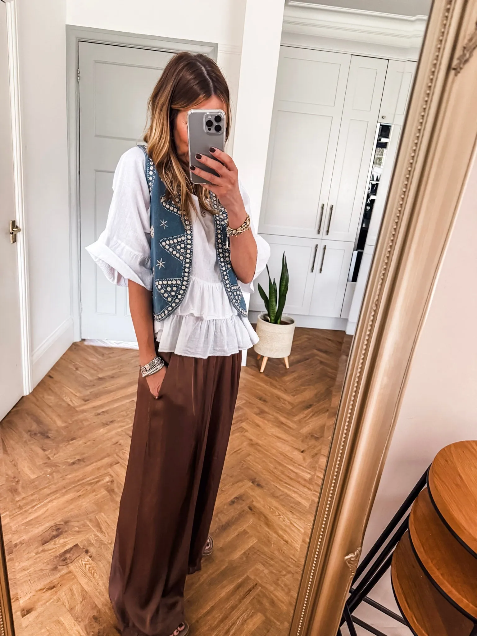 Silk Blend Wide Leg Trousers
