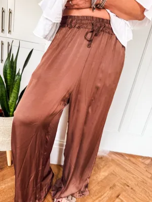Silk Blend Wide Leg Trousers