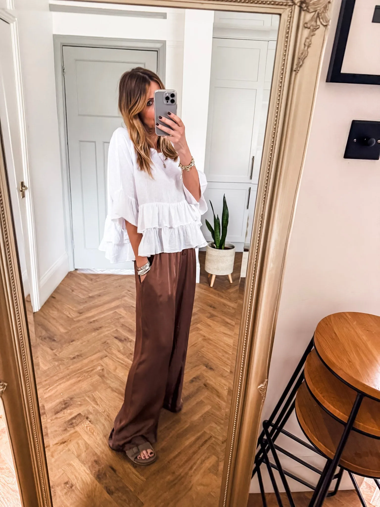 Silk Blend Wide Leg Trousers