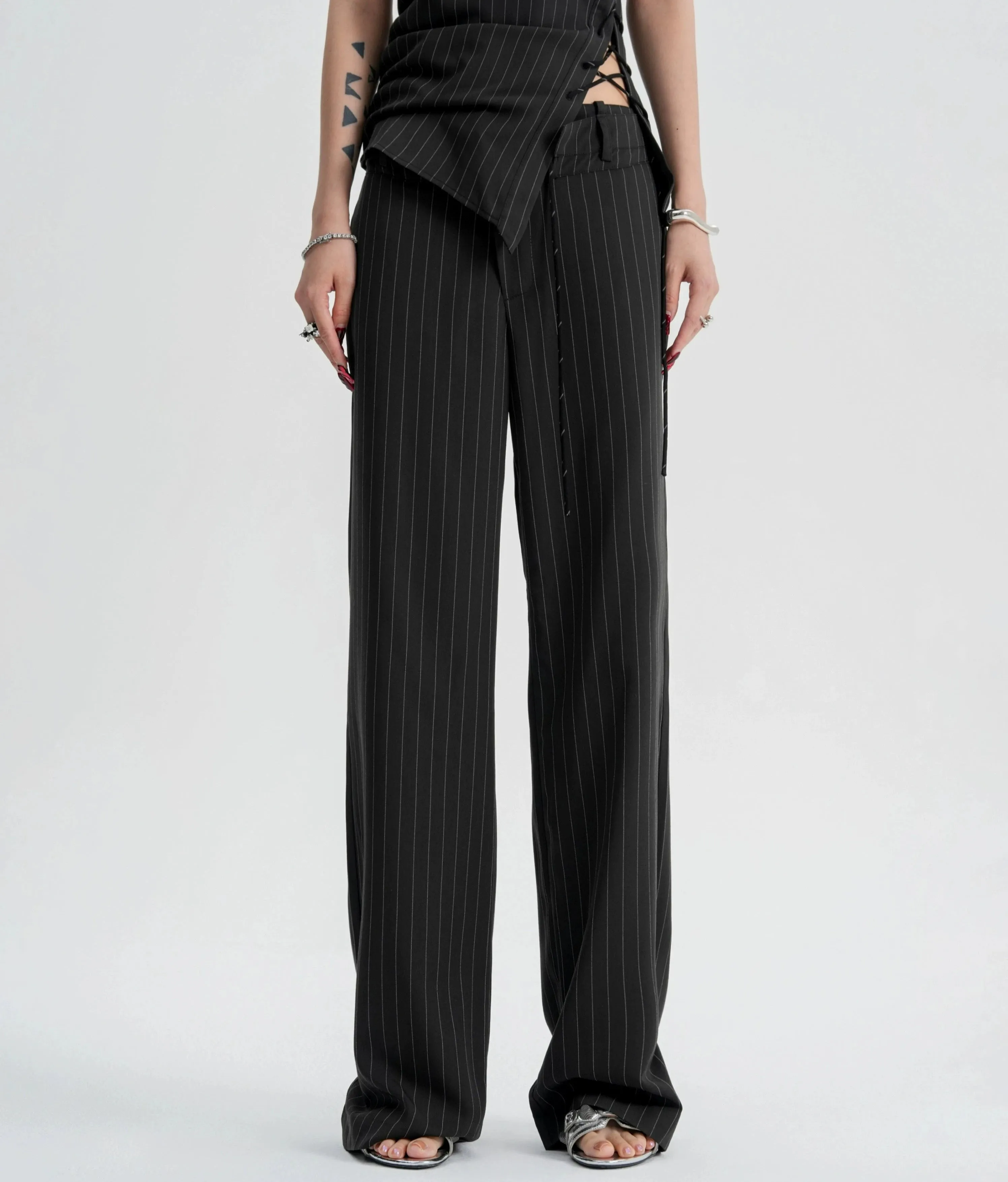 Striped Halter Top and Wide Leg Pants Set